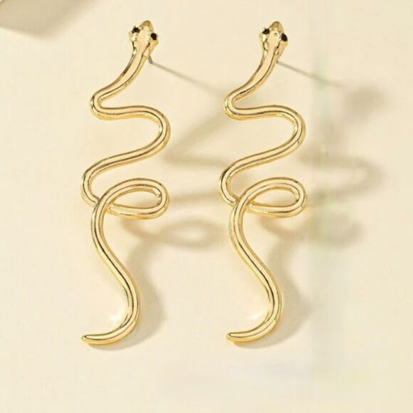 Gol snake drop stud earrings N253 - Picture 1 of 5